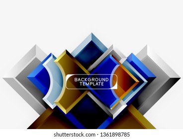 3D futuristische Formen, Vektorabstrakter Hintergrund aus glänzenden Stücken mit Lichteffekten. Modernes Design