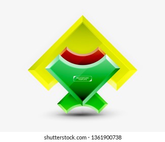 3D futuristische Formen, Vektorabstrakter Hintergrund aus glänzenden Stücken mit Lichteffekten. Modernes Design