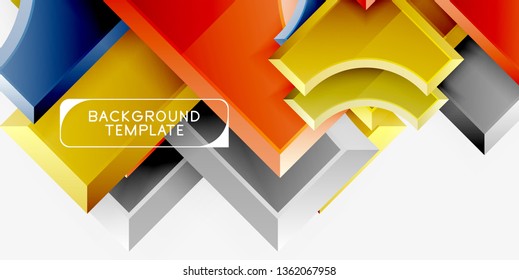 3d futuristic shapes vector abstract background made of glossy pieces with light effects. Modern design
