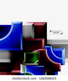 3d futuristic shapes vector abstract background made of glossy pieces with light effects. Modern design