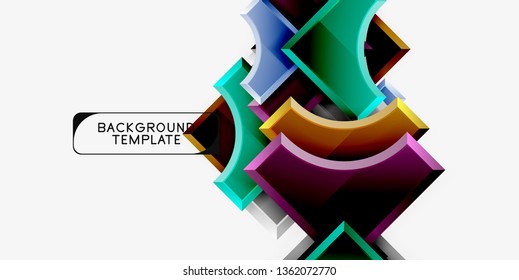 3d futuristic shapes vector abstract background made of glossy pieces with light effects. Modern design