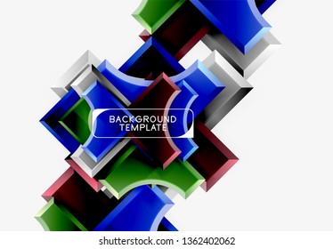 3D futuristische Formen, Vektorabstrakter Hintergrund aus glänzenden Stücken mit Lichteffekten. Modernes Design