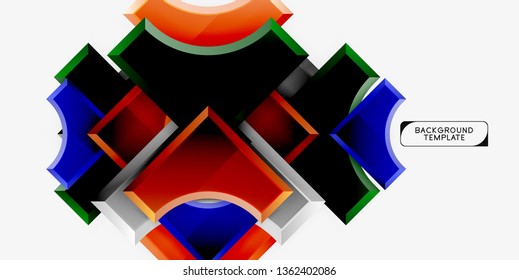 3d futuristic shapes vector abstract background made of glossy pieces with light effects. Modern design