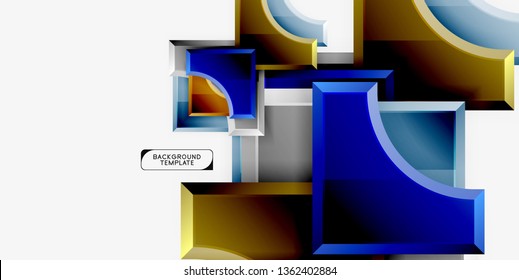 3d futuristic shapes vector abstract background made of glossy pieces with light effects. Modern design