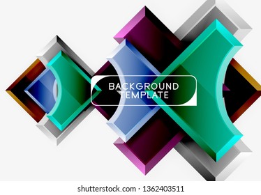 3d futuristic shapes vector abstract background made of glossy pieces with light effects. Modern design