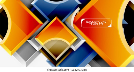 3d futuristic shapes vector abstract background made of glossy pieces with light effects. Modern design