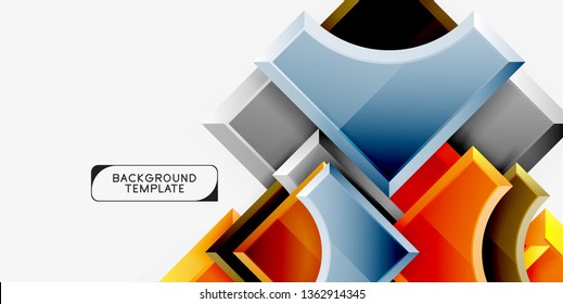 3D futuristische Formen, Vektorabstrakter Hintergrund aus glänzenden Stücken mit Lichteffekten. Modernes Design
