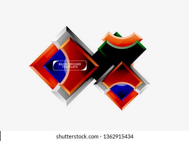 3D futuristische Formen, Vektorabstrakter Hintergrund aus glänzenden Stücken mit Lichteffekten. Modernes Design