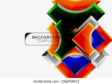 3d futuristic shapes vector abstract background made of glossy pieces with light effects. Modern design