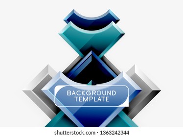 3D futuristische Formen, Vektorabstrakter Hintergrund aus glänzenden Stücken mit Lichteffekten. Modernes Design