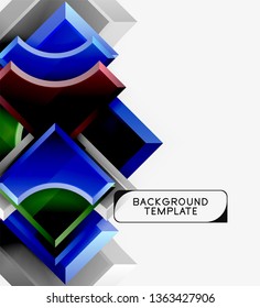 3d futuristic shapes vector abstract background made of glossy pieces with light effects. Modern design