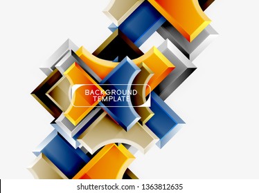 3d futuristic shapes vector abstract background made of glossy pieces with light effects. Modern design
