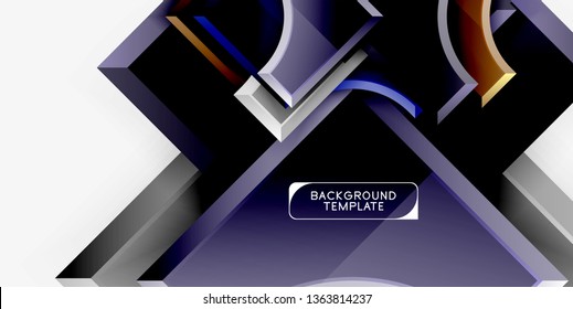 3d futuristic shapes vector abstract background made of glossy pieces with light effects. Modern design