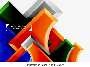 3d futuristic shapes vector abstract background made of glossy pieces with light effects. Modern design