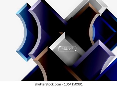 3d futuristic shapes vector abstract background made of glossy pieces with light effects. Modern design