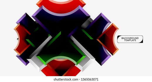 3d futuristic shapes vector abstract background made of glossy pieces with light effects. Modern design