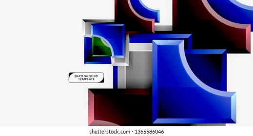 3d futuristic shapes vector abstract background made of glossy pieces with light effects. Modern design