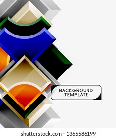 3d futuristic shapes vector abstract background made of glossy pieces with light effects. Modern design