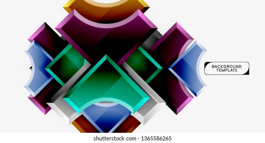 3d futuristic shapes vector abstract background made of glossy pieces with light effects. Modern design