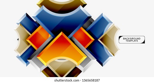 3d futuristic shapes vector abstract background made of glossy pieces with light effects. Modern design