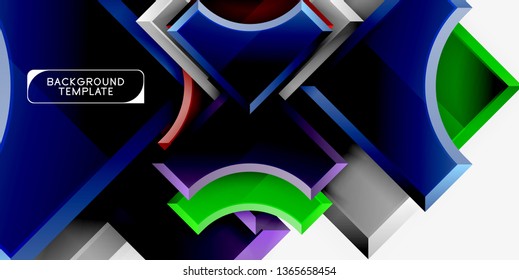 3d futuristic shapes vector abstract background made of glossy pieces with light effects. Modern design