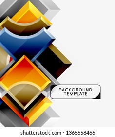 3d futuristic shapes vector abstract background made of glossy pieces with light effects. Modern design