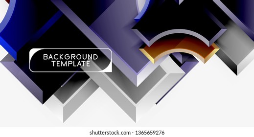 3d futuristic shapes vector abstract background made of glossy pieces with light effects. Modern design