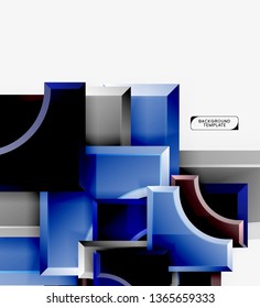 3D futuristische Formen, Vektorabstrakter Hintergrund aus glänzenden Stücken mit Lichteffekten. Modernes Design