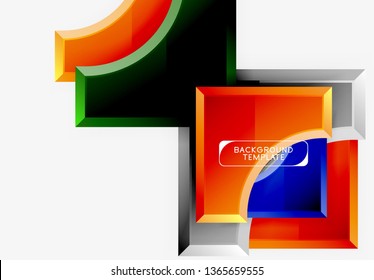 3d futuristic shapes vector abstract background made of glossy pieces with light effects. Modern design