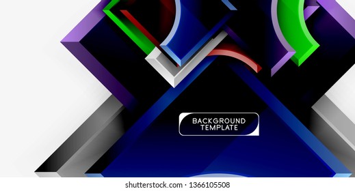 3d futuristic shapes vector abstract background made of glossy pieces with light effects. Modern design