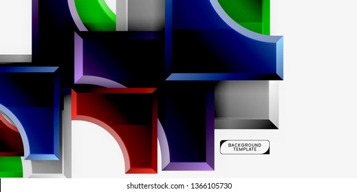 3D futuristische Formen, Vektorabstrakter Hintergrund aus glänzenden Stücken mit Lichteffekten. Modernes Design
