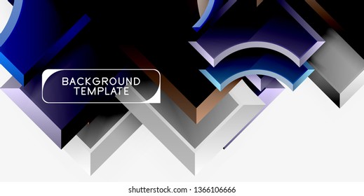 3D futuristische Formen, Vektorabstrakter Hintergrund aus glänzenden Stücken mit Lichteffekten. Modernes Design