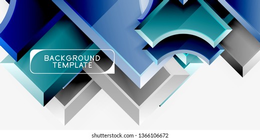 3d futuristic shapes vector abstract background made of glossy pieces with light effects. Modern design