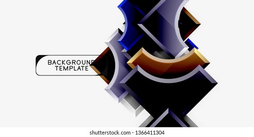 3d futuristic shapes vector abstract background made of glossy pieces with light effects. Modern design