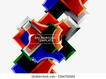 3D futuristische Formen, Vektorabstrakter Hintergrund aus glänzenden Stücken mit Lichteffekten. Modernes Design