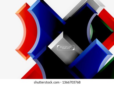 3d futuristic shapes vector abstract background made of glossy pieces with light effects. Modern design