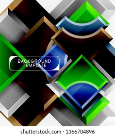 3d futuristic shapes vector abstract background made of glossy pieces with light effects. Modern design
