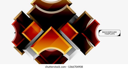 3d futuristic shapes vector abstract background made of glossy pieces with light effects. Modern design