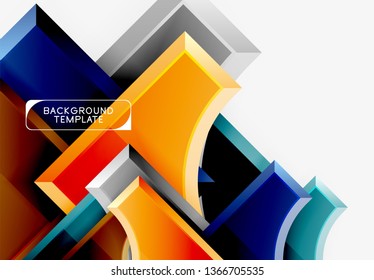 3d futuristic shapes vector abstract background made of glossy pieces with light effects. Modern design