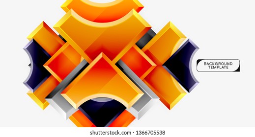 3d futuristic shapes vector abstract background made of glossy pieces with light effects. Modern design