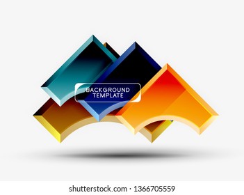 3d futuristic shapes vector abstract background made of glossy pieces with light effects. Modern design