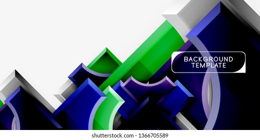 3d futuristic shapes vector abstract background made of glossy pieces with light effects. Modern design