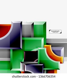 3D futuristische Formen, Vektorabstrakter Hintergrund aus glänzenden Stücken mit Lichteffekten. Modernes Design