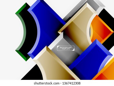 3d futuristic shapes vector abstract background made of glossy pieces with light effects. Modern design