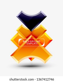 3D futuristische Formen, Vektorabstrakter Hintergrund aus glänzenden Stücken mit Lichteffekten. Modernes Design