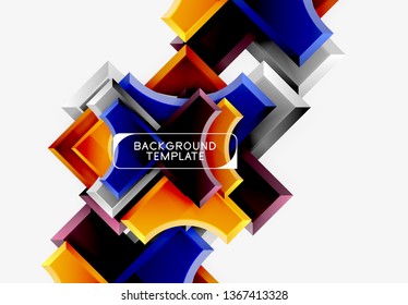 3d futuristic shapes vector abstract background made of glossy pieces with light effects. Modern design
