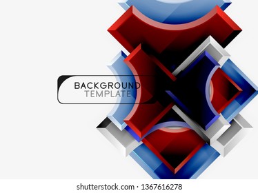 3d futuristic shapes vector abstract background made of glossy pieces with light effects. Modern design