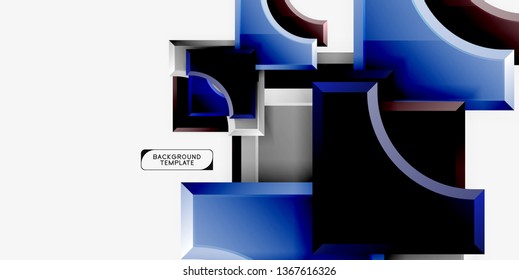 3d futuristic shapes vector abstract background made of glossy pieces with light effects. Modern design