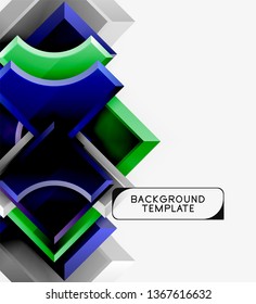 3d futuristic shapes vector abstract background made of glossy pieces with light effects. Modern design