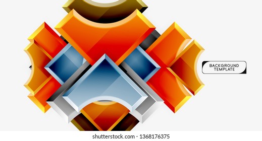 3d futuristic shapes vector abstract background made of glossy pieces with light effects. Modern design